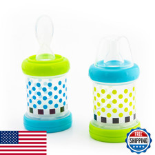 Sassy Baby Food Nurser 4 Months Set of 2 - 4oz Silicone Nipple Spoon BPA-Free
