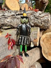 Primitive Halloween Recycled Metal GREEN WITCH FIGURE Standing Statue