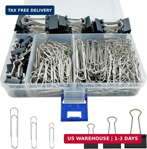 340 PCS Paper Clips and Binder Clips Assorted Sizes, Large Medium Small Silver P