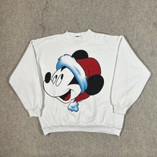 VTG Disney Mickey Mouse Christmas Sweatshirt Medium White Jerry Leigh