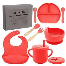 100 Silicone baby feeding set,BPA Baby dishes set with Suction Bowl Divided ...