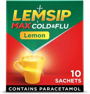 BRANDED Lemsip Max Cold and Flu Lemon 10 Sachets