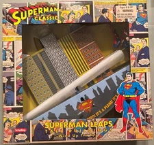 2003 Schylling Superman Classics SUPERMAN LEAPS Wind Up Tin Toy Working In NIBox