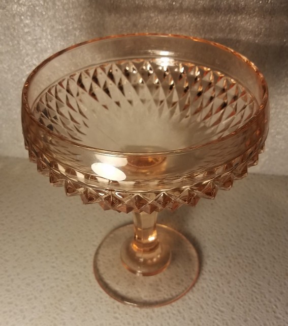 Vintage Indiana Glass Diamond Point Pattern Pedestal Candy Carnival Pink Dish 7" eBay