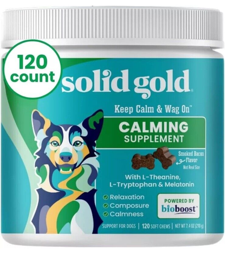 Solid Gold Calming Chews Dogs Soothing Snacks Stress Dog Anxiety Relief 120 Ct - Picture 5 of 11