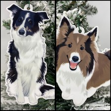 Collie Christmas Ornaments 2 Piece Set - Brand New