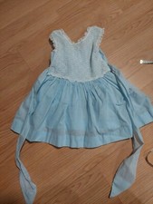 vtg little girl dress 6-12 Months ruffles flare lace trim blue white