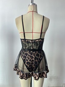 Sexy Lingerie Babydoll Women Sleepwear Lace Nightwear Dress G-String Leopard US