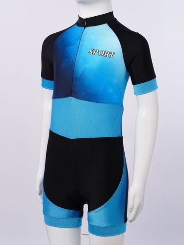 Boy Cycling Leotards Print Zip Up Training Uniform Bodysuit Biketard With Shorts - Picture 15 of 45