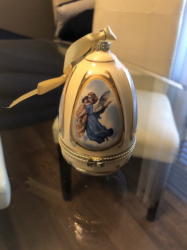 Vintage Mr Christmas Tree Ornament Musical Egg Faberge Gold Angels