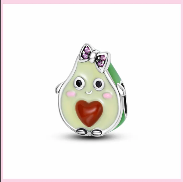 Charm AnhäNger FüR Armband Avocado Herz GrüN Pink Silber Geschenkidee-image