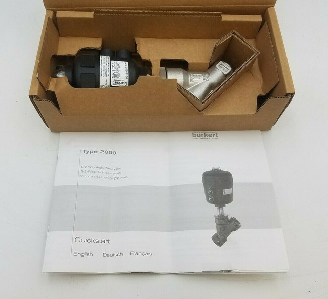 Burkert 2000 A 9/16 PTFE SS 2/2 Way Angle Seat Valve NPT3/8 Pmed 232PSI