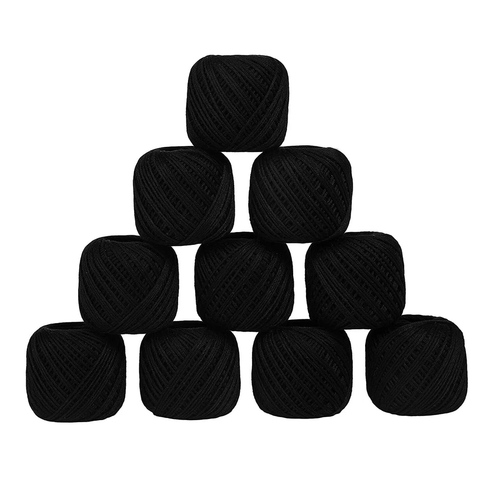 Cotton Thread Crochet Standard Yarn for Knitting Craft 20gm Ball Black - Image 2 of 4