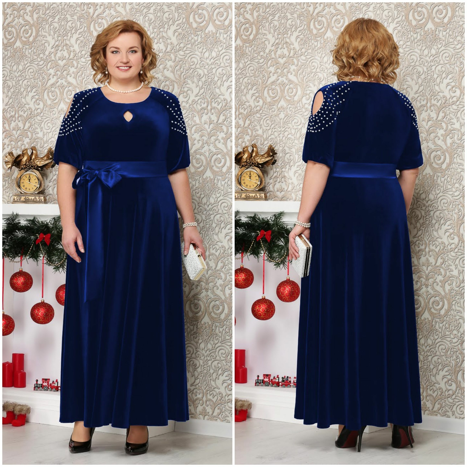 Vestido largo de terciopelo natural de talla grande