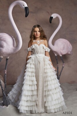 Flower Girl Junior Bridesmaid Dress Ruffled Overskirt Cold Shoulder Sz 8 |  eBay