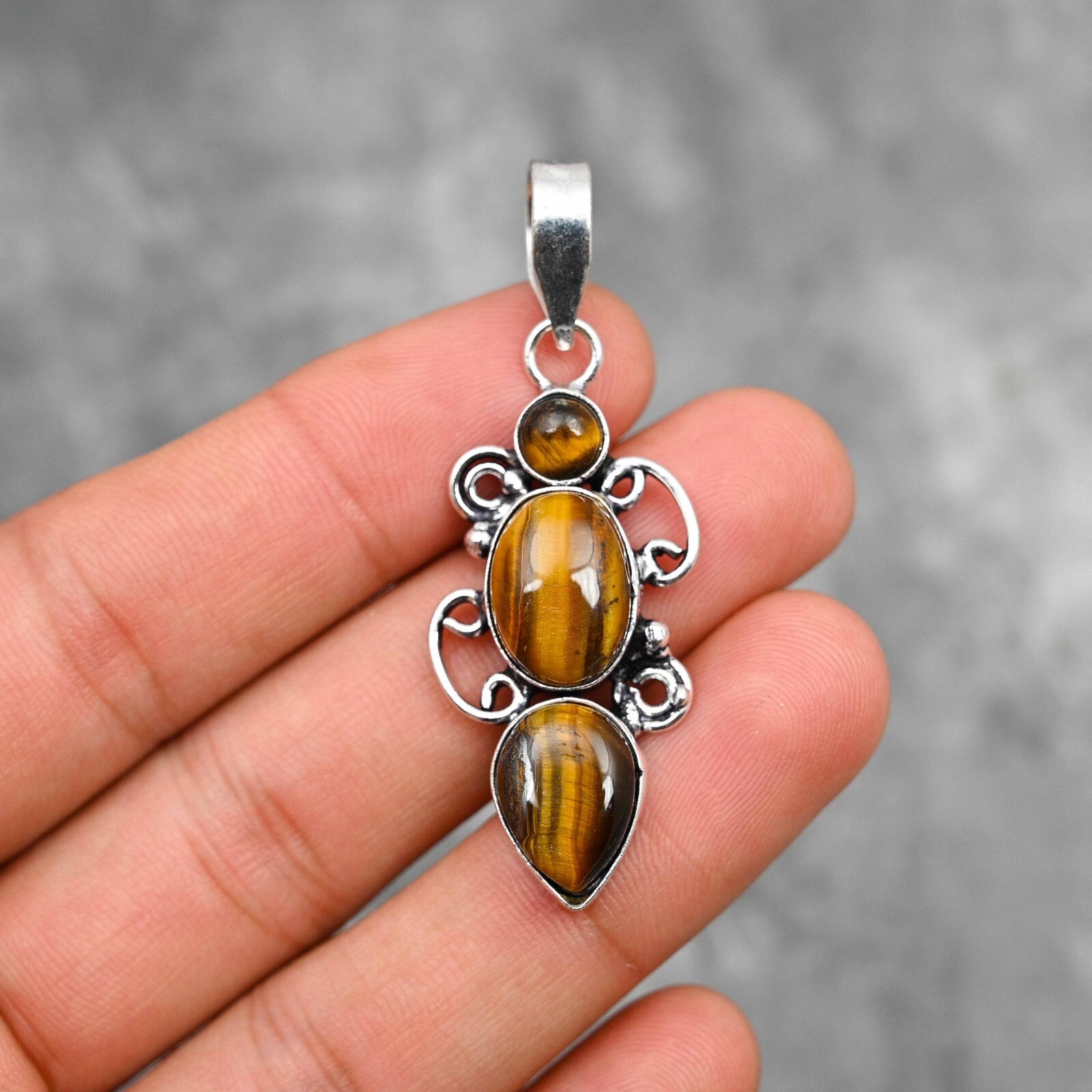 Tiger Eye Gemstone Pendant 925 Sterling Silver Pendant Handmade Jewelry