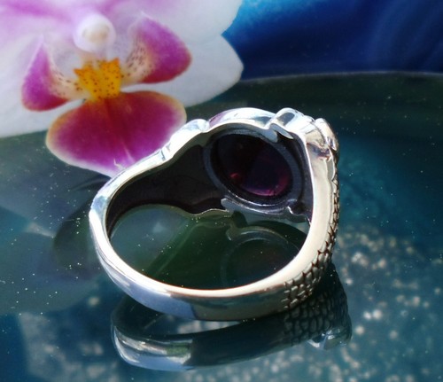 Ω Anello 2 Serpente Halten Granato Rosso Pietra Des Gennaio Argento 925 TG 19,1 - Foto 8 di 16