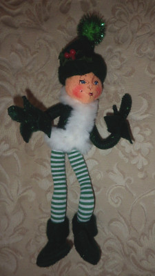 ELF PIXIE SHELF SITTER GREEN CANDY STRIPES 11'' 75th ANNIVERSARY CHRISTMAS ELF