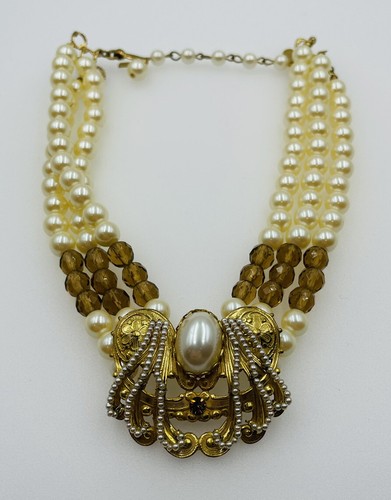 Collier Vintage En Perles Synthétiques Imitation Verre - Bleu Foncé Et Clair - Occasion Très Bon état