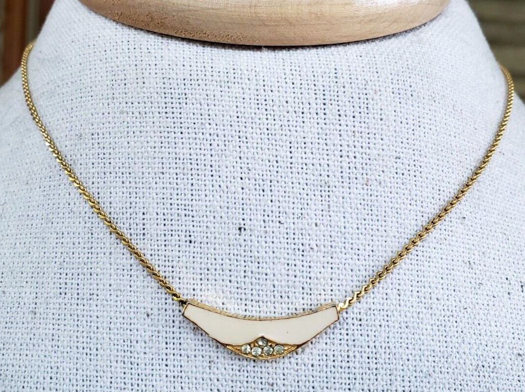 Mode Art Arthur Pepper Cream Enamel Clear Rhinestone Gold Tone