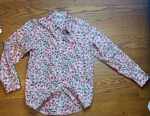 L.L. Bean donna arancione e rosa floreale antirughe manica lunga bottone taglia small - Foto 2 di 9
