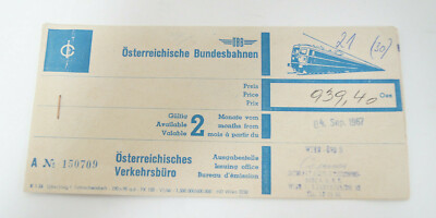 Austrian Federal Railways Tourist Office Ticket Stub 1967 Travel Ephemera