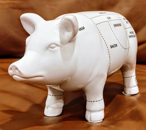 NEW LARGE WHITE CERAMIC PIG FIGURINE w/ PORK COOKING CHART RESTAURANT DECOR. NWT - Picture 2 of 11