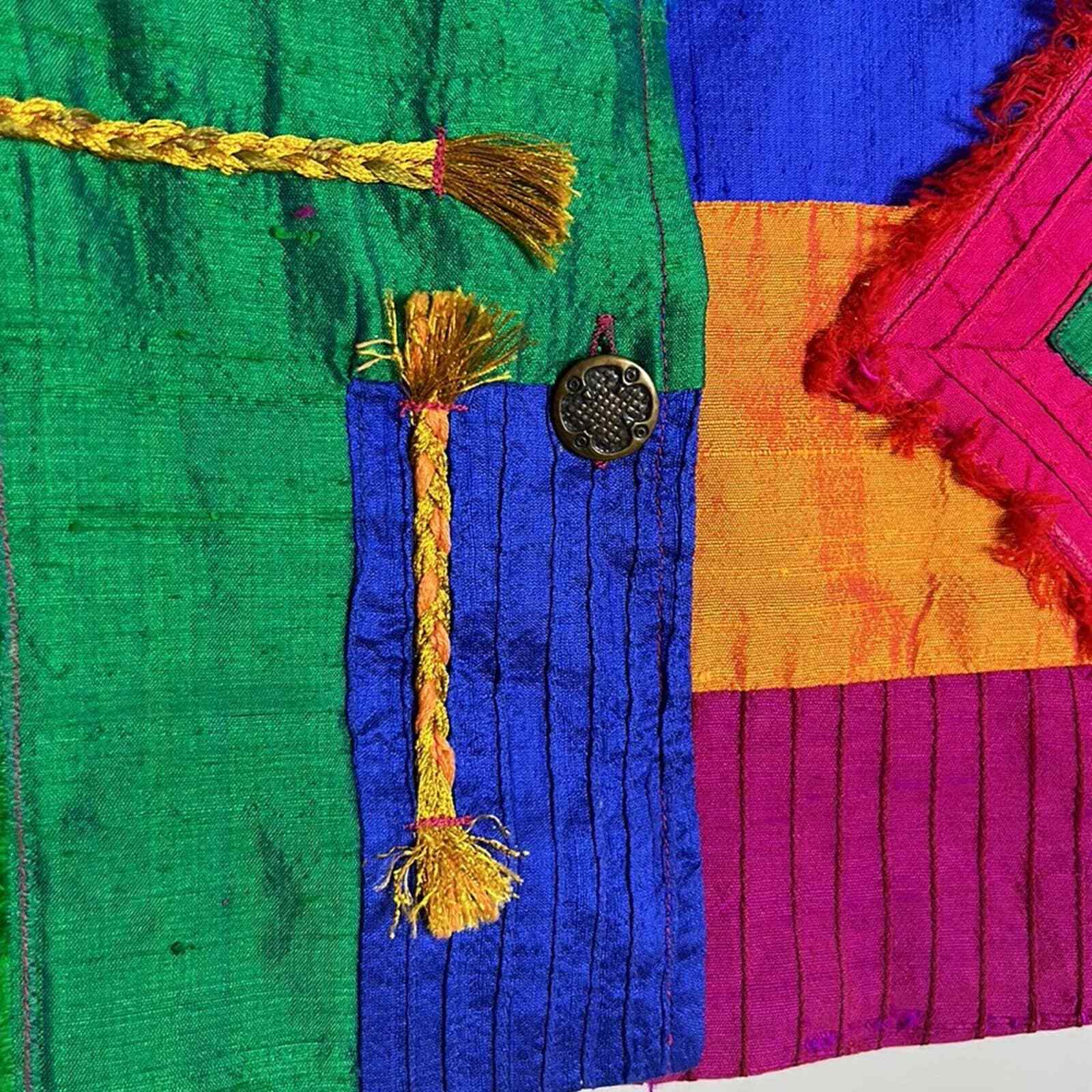 Vintage Boxy Silk Patchwork breaded button up lon… - image 5