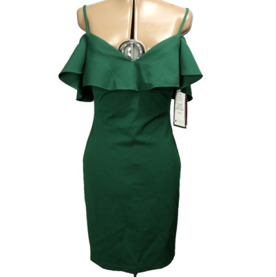Emerald Sundae Macy's Ruffled Strappy Off the Shoulder Dress Knee Length Green M