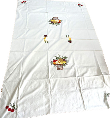 10-Piece Ricami Stella Italy Embroidered 92x57'' Tablecloth 8 Napkins & Apron NEW