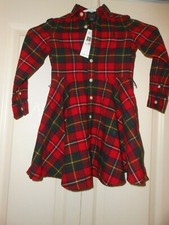 POLO RALPH LAUREN---PLAID FLANNEL DRESS IN COLORS RED/BLUE/YELLOW---4/4T NWT