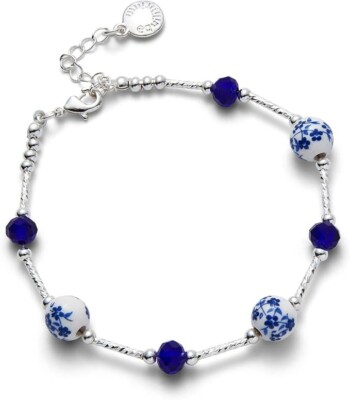 Equilibrium Ceramic Floral Silver Plated Bracelet   Elegant Gift, UK Seller