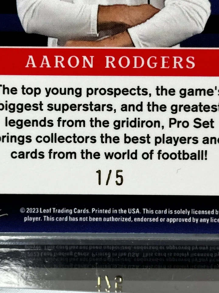 2023 Leaf Pro Set Metal Football - Blue Pulsar - Aaron Rodgers #1/5: Jets, Pack - Image 3 of 4