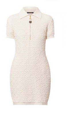 Louis Vuitton Ecru Monogram Toweling Polo Zip Short Dress Size S