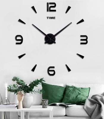 Large DIY Wall Clock Kit, 3D Frameless with Mirror Number Black 