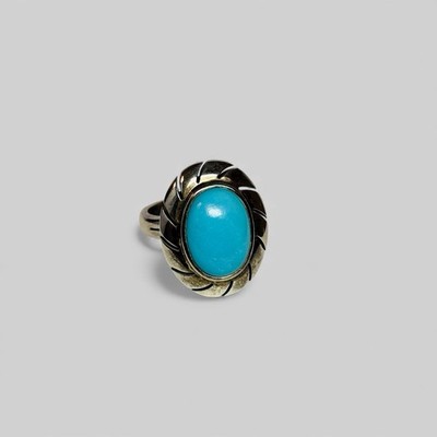 CII Sterling 925 Silver Turquoise Etched Design Ring Sz 7 - .22