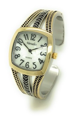 Varsales Ladies Large Square Metal Bangle Cuff Fashion Quartz Watch Easy Reader