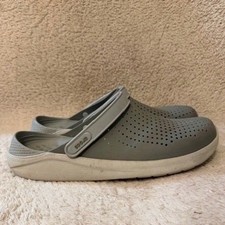 Crocs LiteRide Clog Mens 12 Slate Grey White Sporty Comfort Slip On Shoes Slides