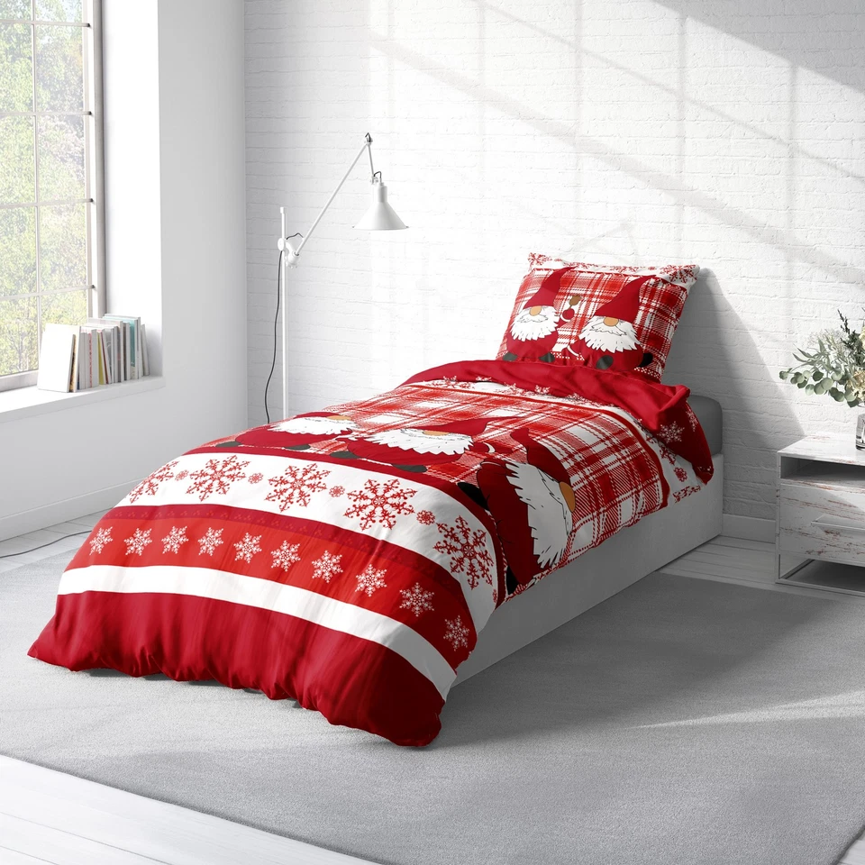 4 teilig Bettwäsche 135x200 cm Wichtel Weihnachten Biber Winter Flanell Baumwoll - Bild 3 von 4