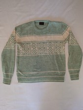 Vintage Drummond Mens Sweater -100 Orlon Acrylic - M - Mint with White Pattern