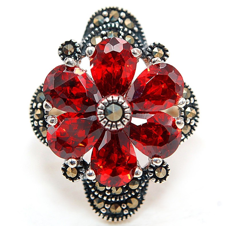 Fire Garnet 925 Solid Genuine Sterling Silver Ring Jewelry Sz 7 NF1-7