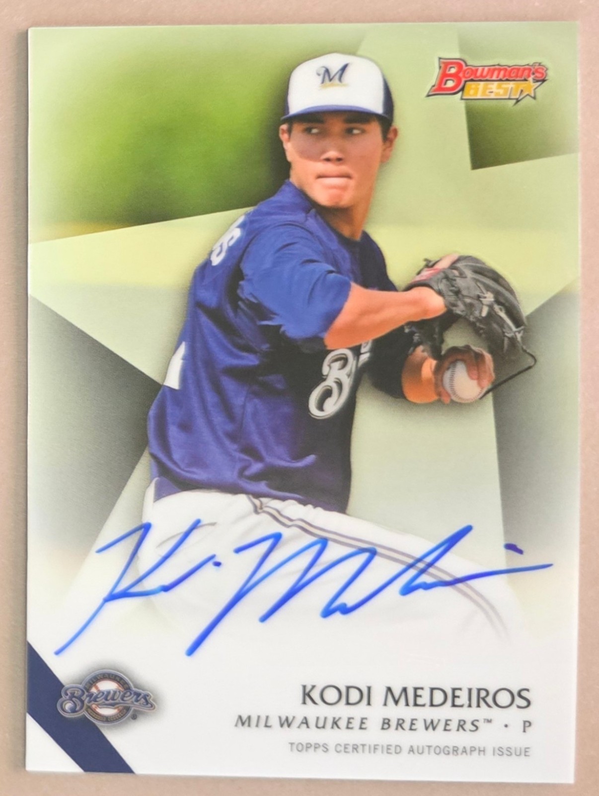 2015 Bowman's Best of Kodi Medeiros Milwaukee Brewers #B15-KME On Card Auto