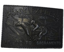 Old West Belt Buckle VINTAGE 1970s PONY EXPRESS ST JOE TO SACRAMENTO