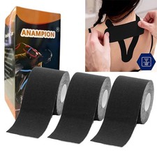 3Rolls Uncut Kinesiology Tape Waterproof Black Cotton Elastic Muscle Sports Tape