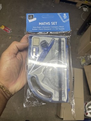9 Stück Mathe Geometrie Set Zurück zur Schule Prüfung Schreibwaren Kompass Winkelmesser CMA