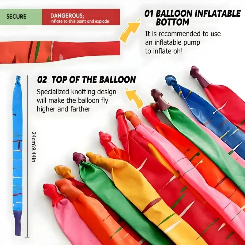 Globos largos de látex en forma de cohete 100 un. para bodas, cumpleaños y fiestas de payasos Foto 3 de 4