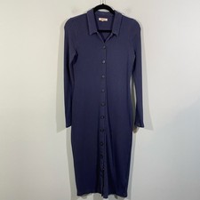 Madewell Women's Blue Button Front Midi Shirt Dress Size S #NH091