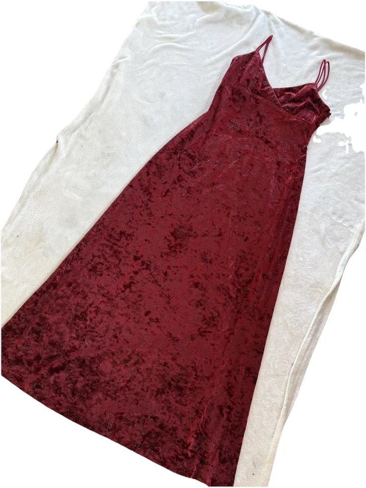 Vestido Rimini by Shaw Borgoña Terciopelo Paisley Brocado Patrón Y2k Capricho S10 Foto 3 de 4