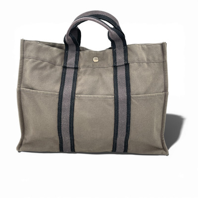 Auth HERMES Gray Canvas New Fourre Tout MM Handbag SKA609