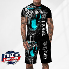 Men Summer Outfit 2-Piece Set Short Sleeve Sweatshirt T Shirts and Shorts Suits